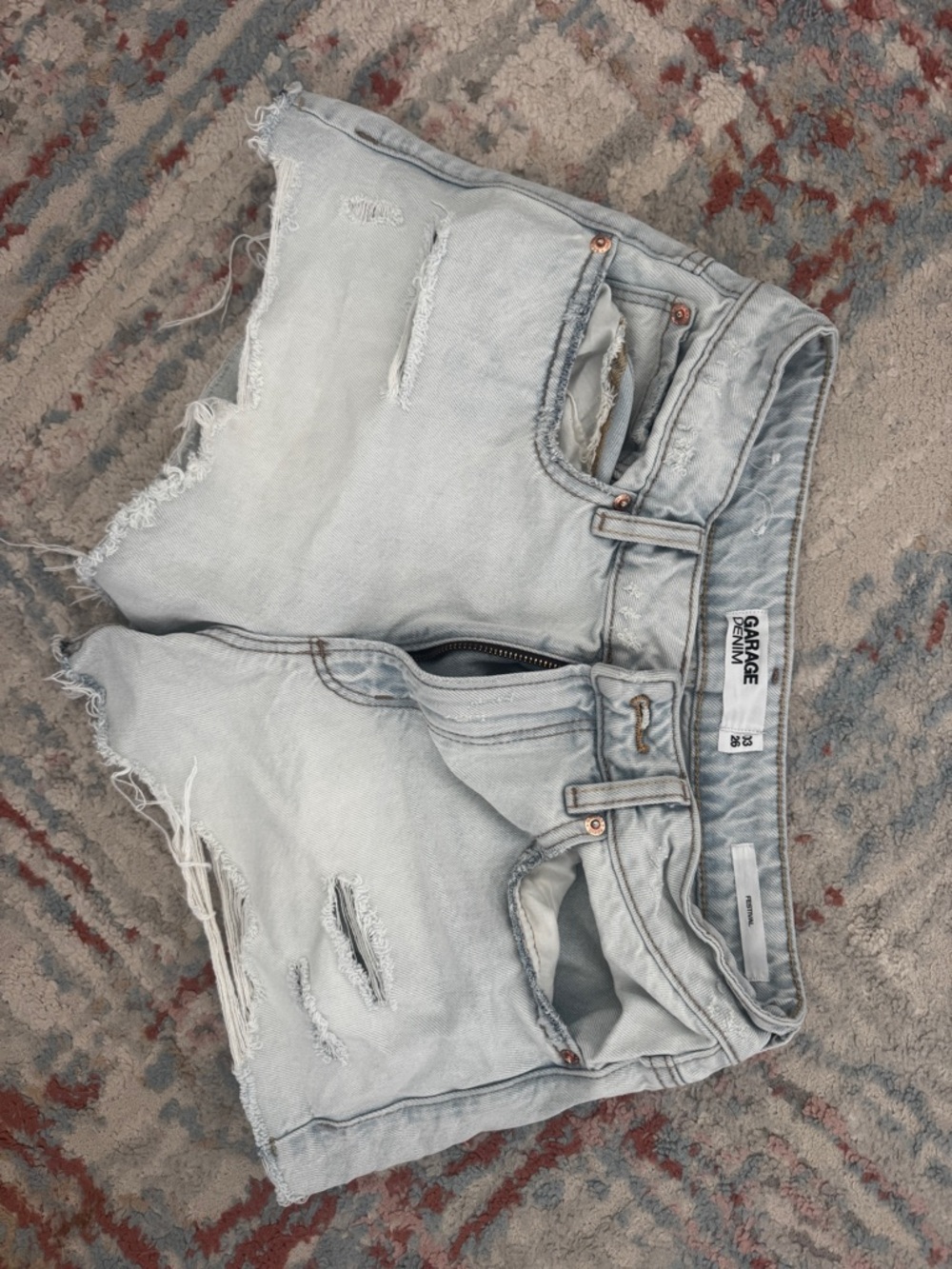Garage Light Wash Distressed Denim Shorts - Light Blue